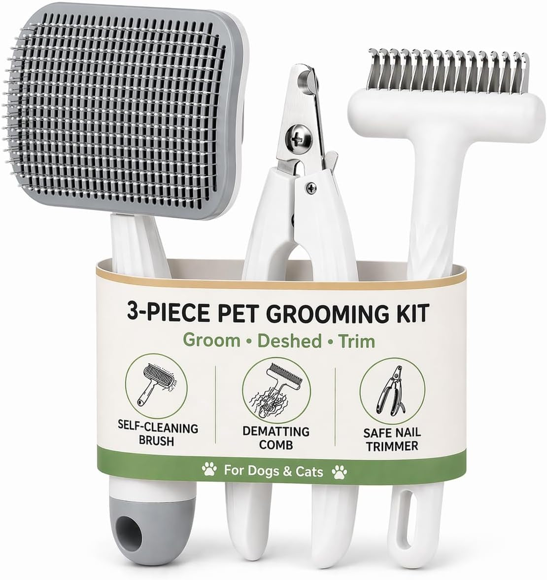 Brosse Chat & Chien Poil Long – Kit Toilettage 3 En 1 Avec Brosse Auto-Nettoyante, Peigne Démêloir & Coupe-Griffes – Soin Complet Anti-Mue Et Nœuds Pour Animaux