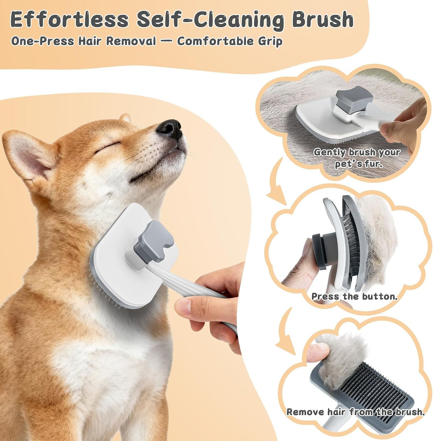 Brosse Chat & Chien Poil Long – Kit Toilettage 3 En 1 Avec Brosse Auto-Nettoyante, Peigne Démêloir & Coupe-Griffes – Soin Complet Anti-Mue Et Nœuds Pour Animaux