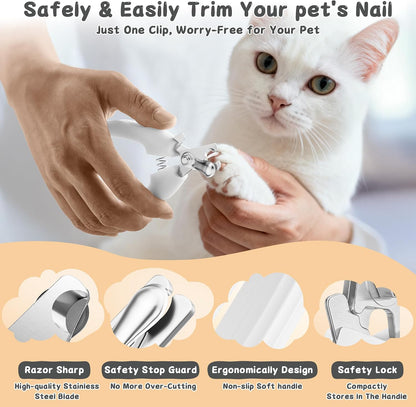 Brosse Chat & Chien Poil Long – Kit Toilettage 3 En 1 Avec Brosse Auto-Nettoyante, Peigne Démêloir & Coupe-Griffes – Soin Complet Anti-Mue Et Nœuds Pour Animaux